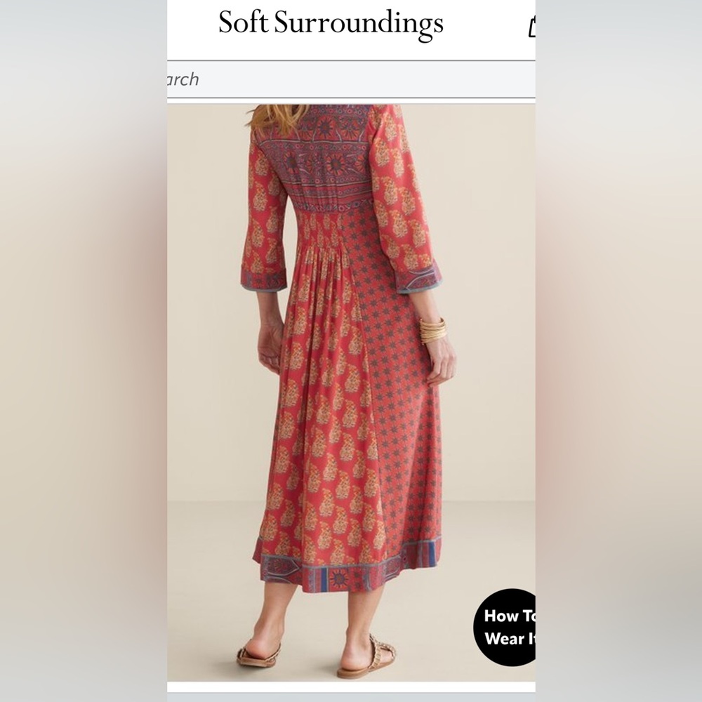 Soft Surroundings Red and Gold Long Sleeve Dress PXS Thanksgiving perfect. - Picture 3 of 15